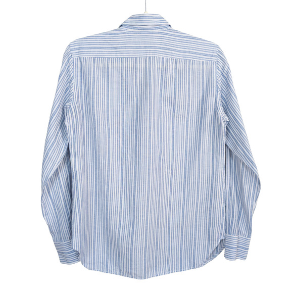 LORO PIANA Blue White Stripe Long Sleeve Buttoned Shirt Linen Blend Women's 40 - Picture 3 of 9